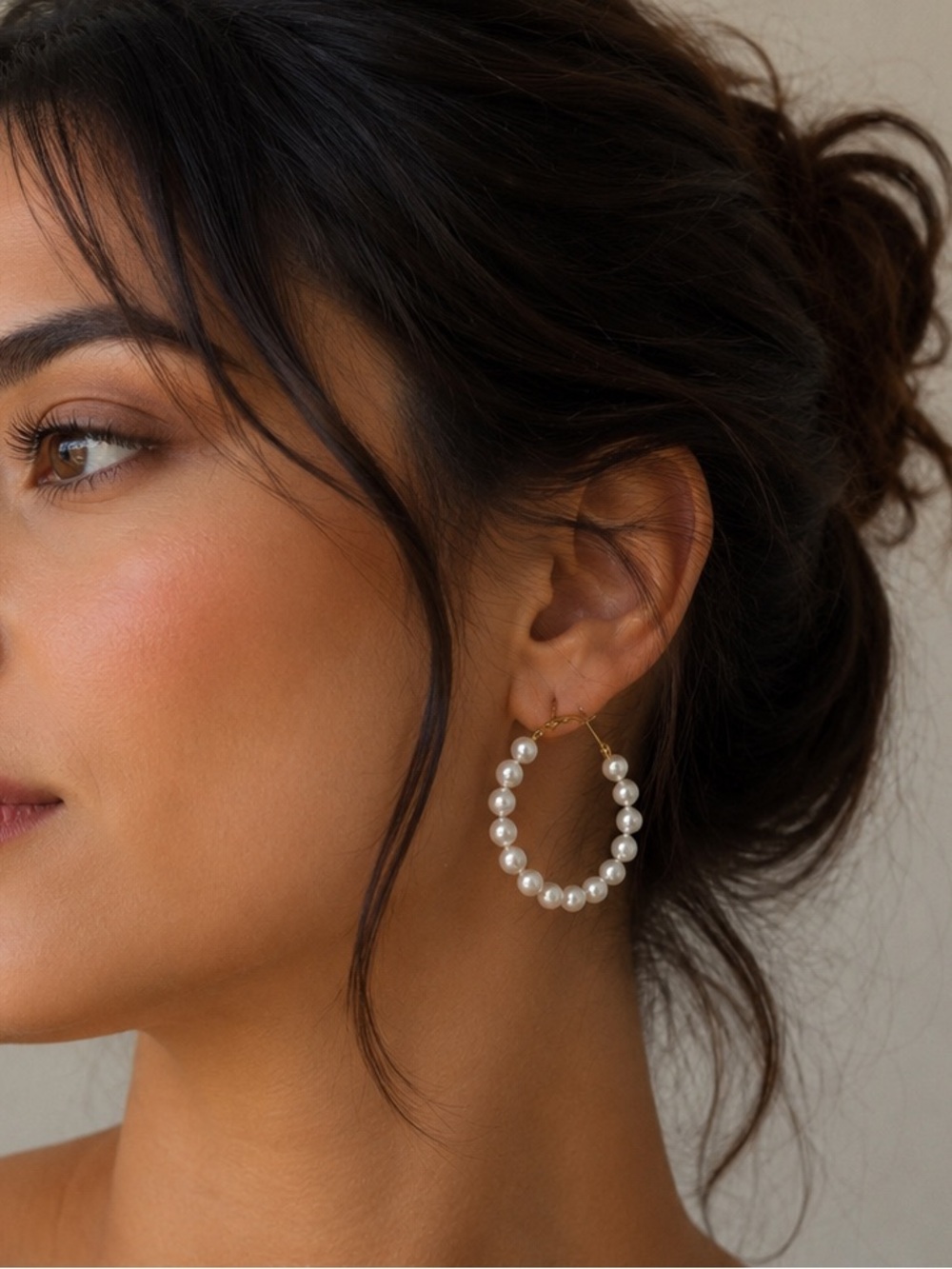 Pearl Hoop Earrings gold accents